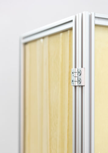 detail of butter honey yellow slumped glass cabinet with aluminium extrusion profile frame design by dutch invertuals