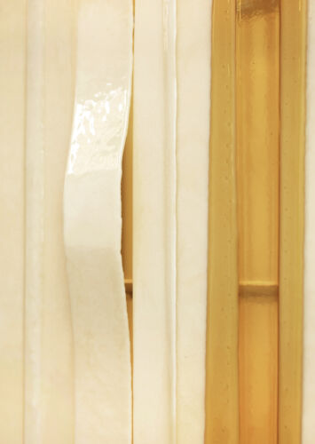 details of butter honey yellow slumped glass cabinet with aluminium extrusion profile frame design by dutch invertuals
